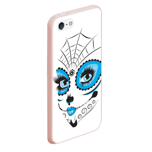 Чехол для iPhone 5/5S матовый Мексиканский череп - девочка, цвет светло-розовый - фото 3