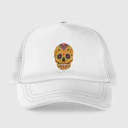 Кепка с принтом Мексиканский череп в день мертвецов для ребенка, вид спереди №2. Цвет основы: белый
