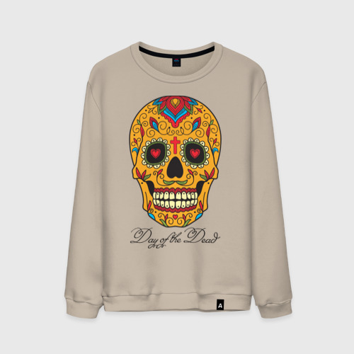 Мужской свитшот хлопок Мексиканский череп в день мертвецов, цвет миндальный