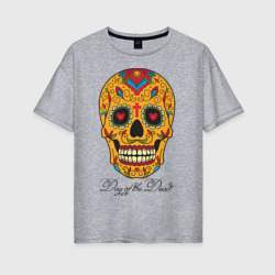 Женская футболка хлопок Oversize Мексиканский череп в день мертвецов