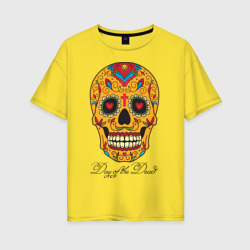 Женская футболка хлопок Oversize Мексиканский череп в день мертвецов
