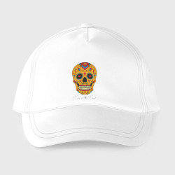 Бейсболка с принтом Мексиканский череп в день мертвецов для ребенка, вид спереди №2. Цвет основы: белый