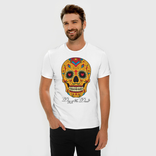 Мужская футболка хлопок Slim Мексиканский череп, цвет белый - фото 3