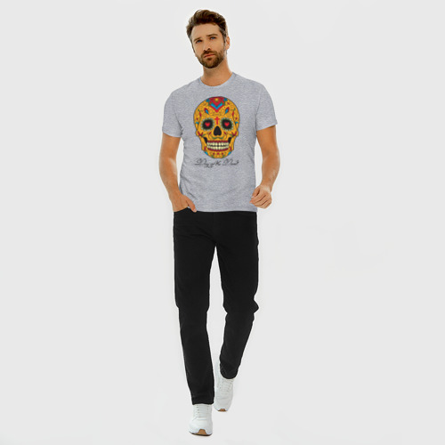 Мужская футболка хлопок Slim Мексиканский череп в день мертвецов, цвет меланж - фото 5