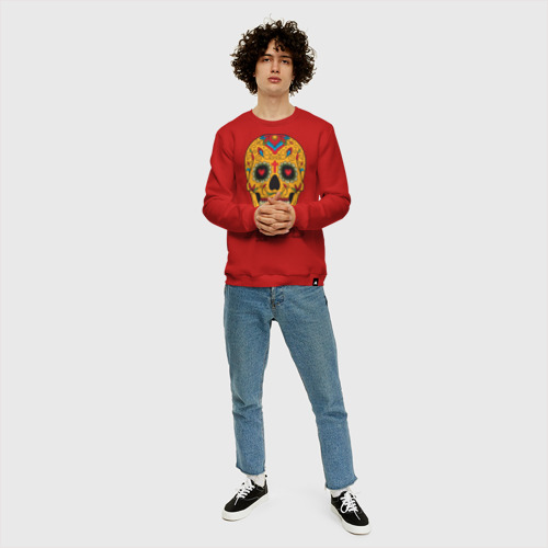 Мужской свитшот хлопок Мексиканский череп в день мертвецов, цвет красный - фото 5
