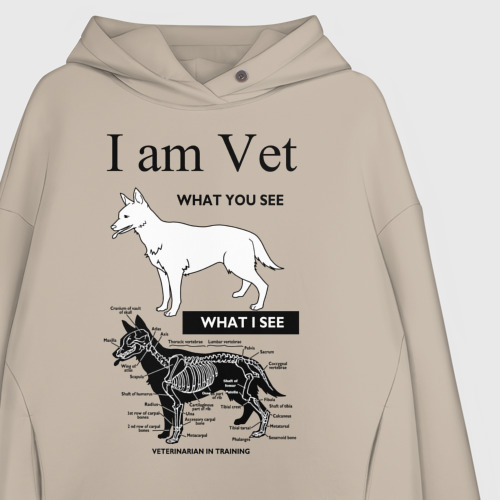 Женское худи Oversize хлопок I Am Vet, цвет миндальный - фото 3