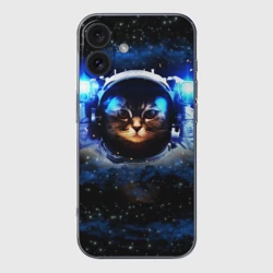 Чехол для iPhone 16 силиконовый с защитой камеры Кот космонавт