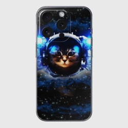 Чехол для iPhone 15 Pro Max силиконовый с защитой камеры Кот космонавт