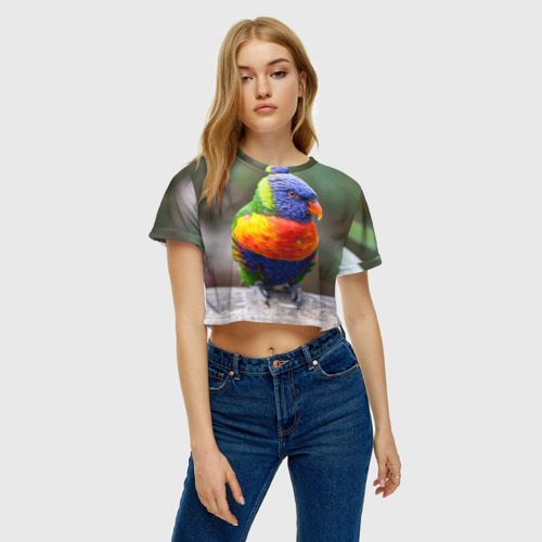 Женская футболка Crop-top 3D Попугай, цвет 3D печать - фото 3