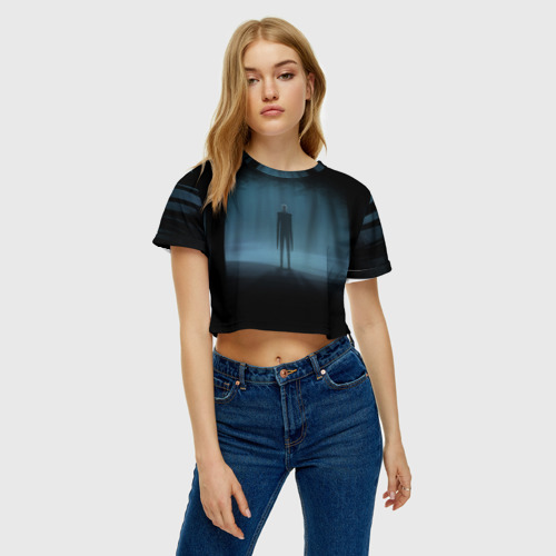 Женская футболка Crop-top 3D Слендермен Slender man, цвет 3D печать - фото 3