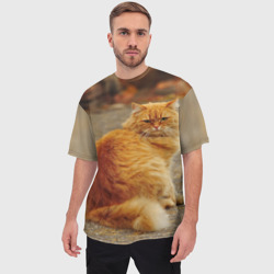 Мужская футболка oversize 3D Рыжий кот - фото 2