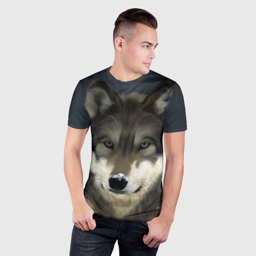 Мужская футболка 3D Slim Картина волк, цвет 3D печать - фото 3