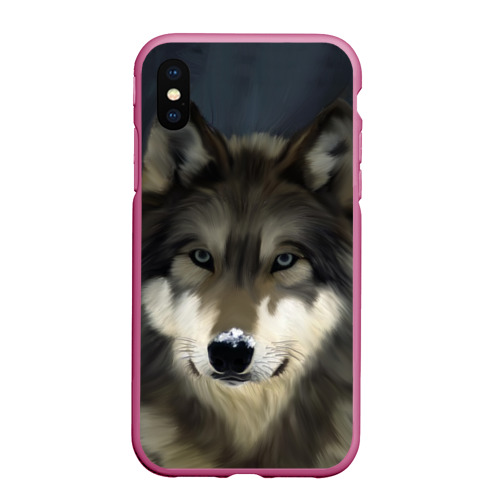 Чехол для iPhone XS Max матовый Картина волк, цвет малиновый