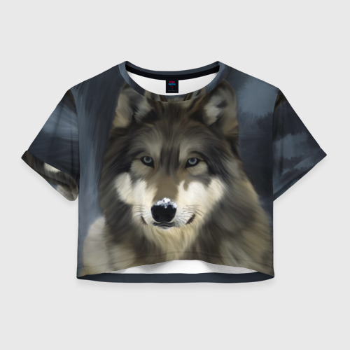 Женская футболка Crop-top 3D Картина волк Фото 01 Женская футболка Crop-top 3D Картина волк Фото 01