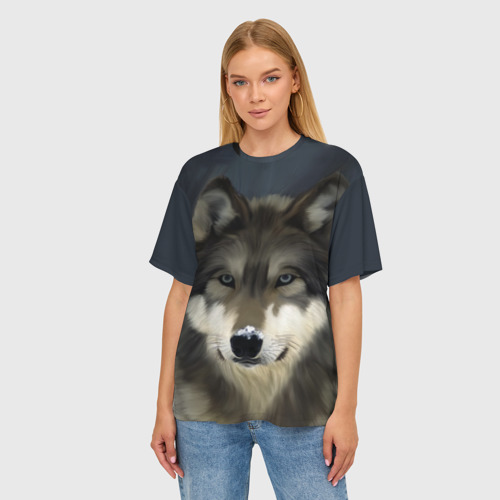 Женская футболка oversize 3D Картина волк, цвет 3D печать - фото 3