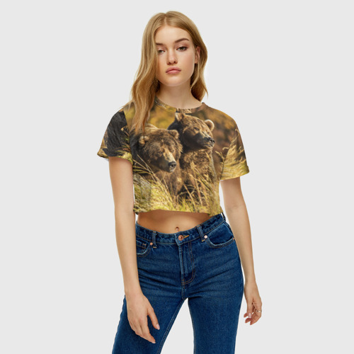Женская футболка Crop-top 3D Медведи, цвет 3D печать - фото 4