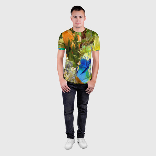 Мужская футболка 3D Slim Цветы, цвет 3D печать - фото 4