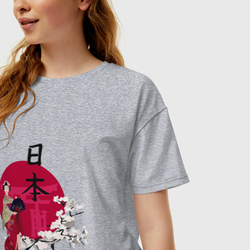 Женская футболка хлопок Oversize Гейша, цвет меланж - фото 3