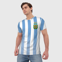 Футболка с принтом Сборная Аргентины по футболу для мужчины, вид на модели спереди №2. Цвет основы: белый