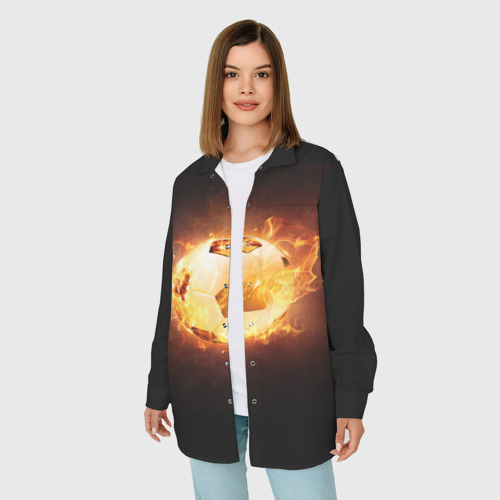Женская рубашка oversize 3D с принтом Огненный мяч, фото на моделе #1