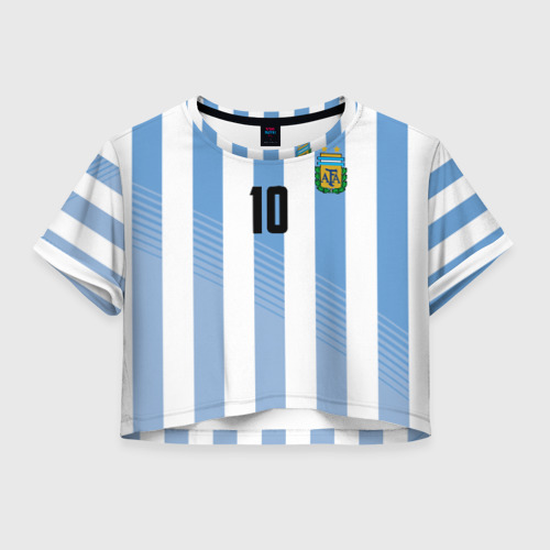 Женская футболка Crop-top 3D Месси - сборная Аргентины, цвет 3D печать