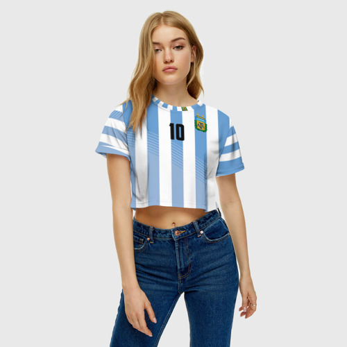 Женская футболка Crop-top 3D Месси - сборная Аргентины, цвет 3D печать - фото 3