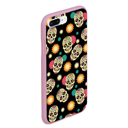 Чехол для iPhone 7Plus/8 Plus матовый День мертвецов - черепа, цвет розовый - фото 3