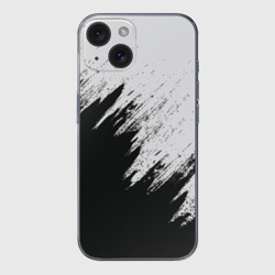 Чехол для iPhone 15 силиконовый с защитой камеры Краска бело-черное по диагонали