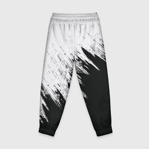 Детские брюки 3D с принтом Краска бело-черное по диагонали, вид сзади #1