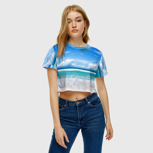 Женская футболка Crop-top 3D Карибский пляж, цвет 3D печать - фото 4