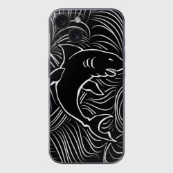 Чехол для iPhone 15 силиконовый с защитой камеры Акула в морской пучине