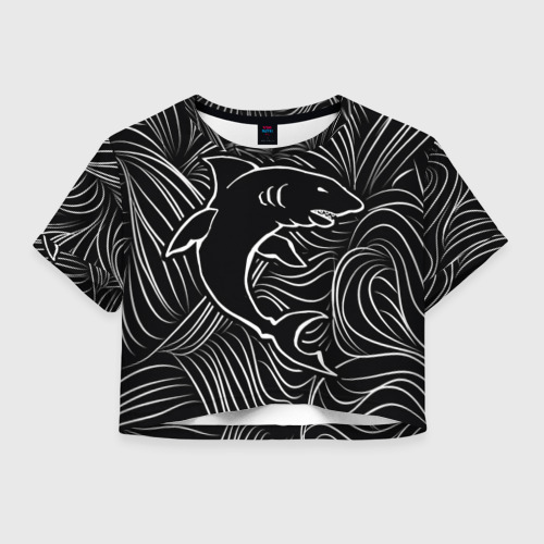 Женская футболка Crop-top 3D Акула в морской пучине, цвет 3D печать