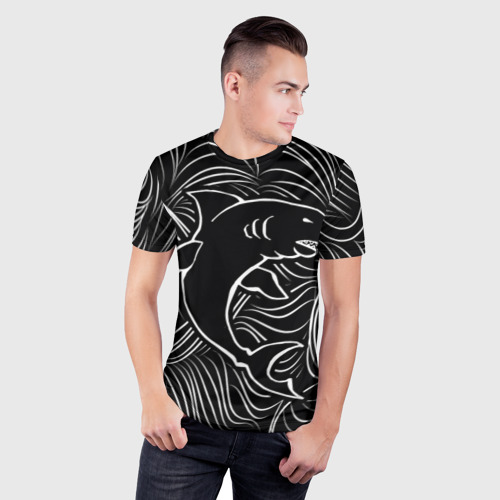 Мужская футболка 3D Slim Акула в морской пучине, цвет 3D печать - фото 3