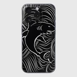 Чехол для iPhone 15 Pro силиконовый с защитой камеры Акула в морской пучине