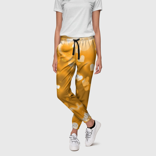 Женские брюки 3D Золотые сердца, цвет 3D печать - фото 3