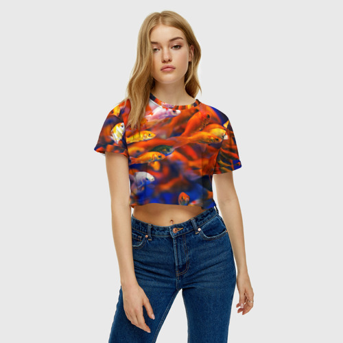 Женская футболка Crop-top 3D Рыбки, цвет 3D печать - фото 4