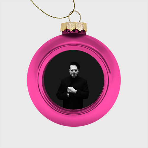 Стеклянный ёлочный шар с принтом Marilyn Manson, вид спереди №1