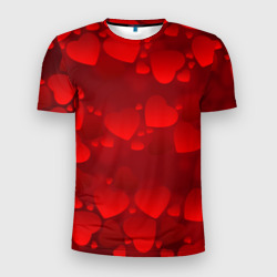 Мужская футболка 3D Slim Красные сердца