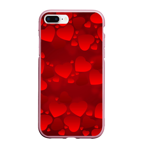 Чехол для iPhone 7Plus/8 Plus матовый Красные сердца, цвет розовый