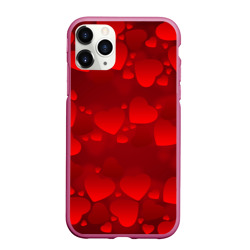 Чехол для iPhone 11 Pro матовый Красные сердца