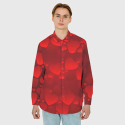 Мужская рубашка oversize 3D Красные сердца - фото 2