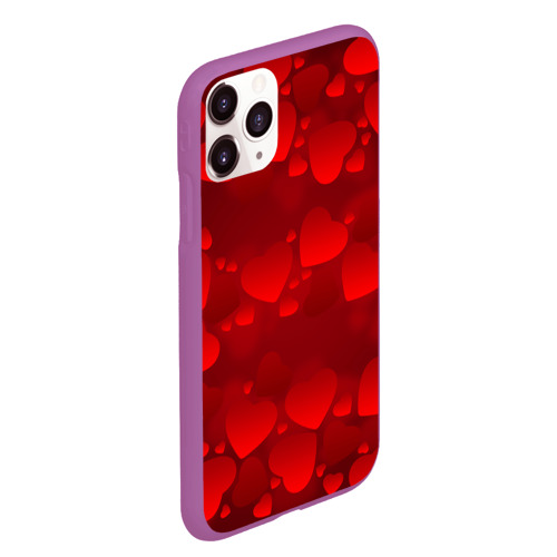 Чехол для iPhone 11 Pro Max матовый Красные сердца, цвет фиолетовый - фото 3