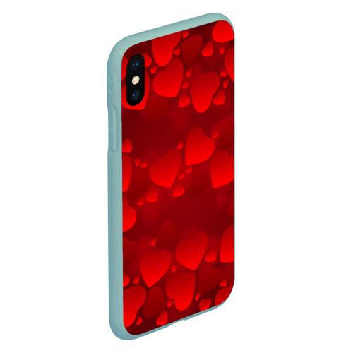Чехол для iPhone XS Max матовый Красные сердца, цвет мятный - фото 3