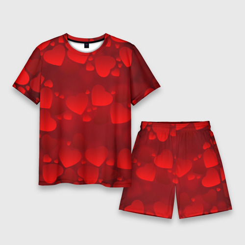 Мужской костюм с шортами 3D Красные сердца, цвет 3D печать