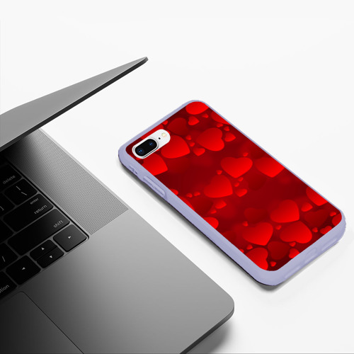 Чехол для iPhone 7Plus/8 Plus матовый Красные сердца, цвет светло-сиреневый - фото 5