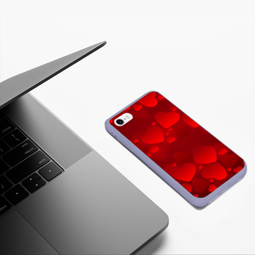 Чехол для iPhone 6/6S матовый Красные сердца, цвет светло-сиреневый - фото 5