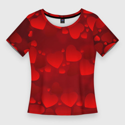 Женская футболка 3D Slim Красные сердца