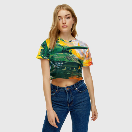 Женская футболка Crop-top 3D Танк ИС-3, цвет 3D печать - фото 3