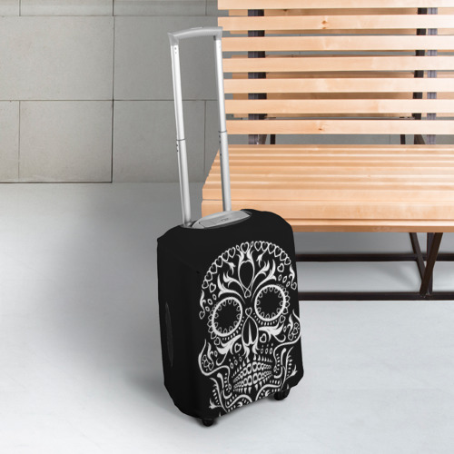 Чехол для чемодана 3D Мексиканский череп на черном, цвет 3D печать - фото 3