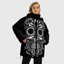 Женская зимняя куртка Oversize Мексиканский череп на черном - фото 2